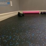 blue and grey speckled rubber fitness mat