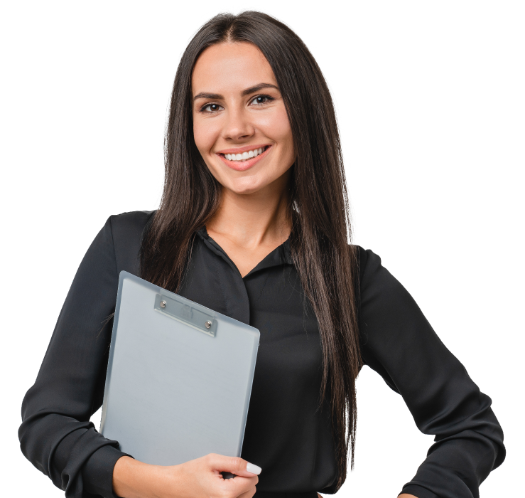 Woman holding clipboard