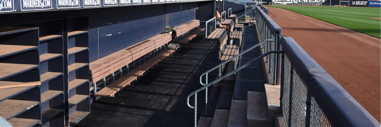 Baseball dugout with rubber flooring