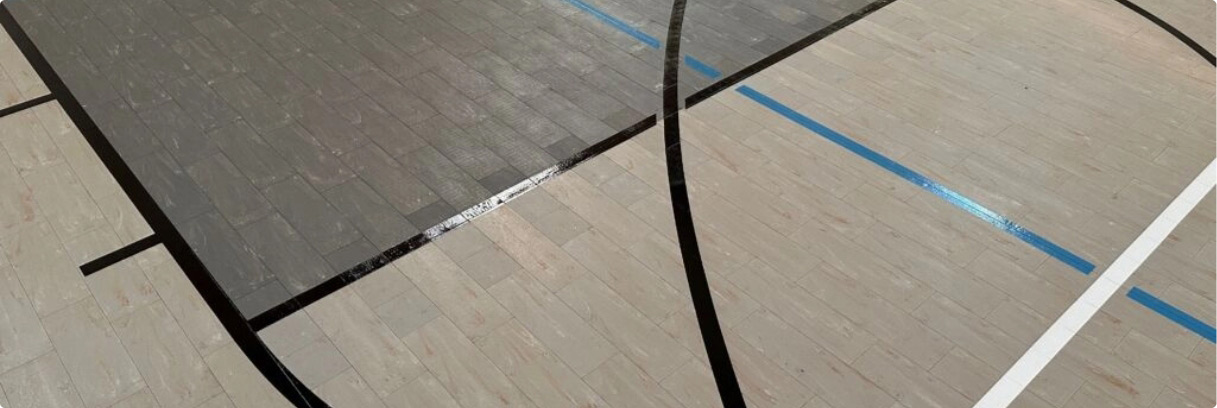 Sports court flooring planks installed