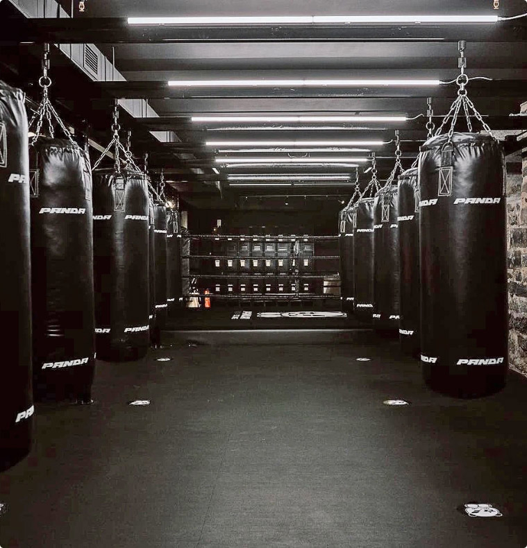 Panda boxing gym pitch black flooring